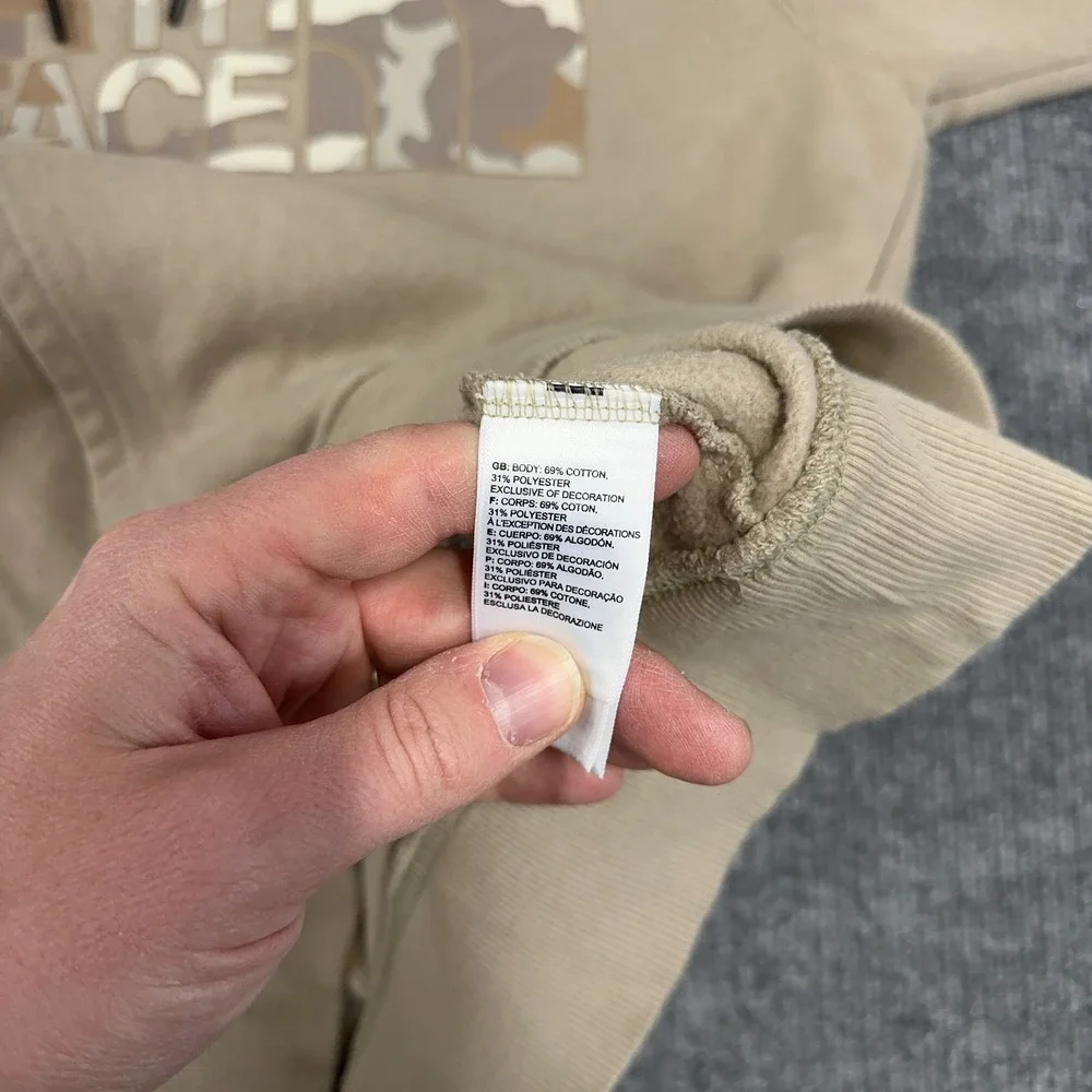 The North Face Hoodie‎ Men Small Khaki Tan Desert Camo Box Logo Fleece